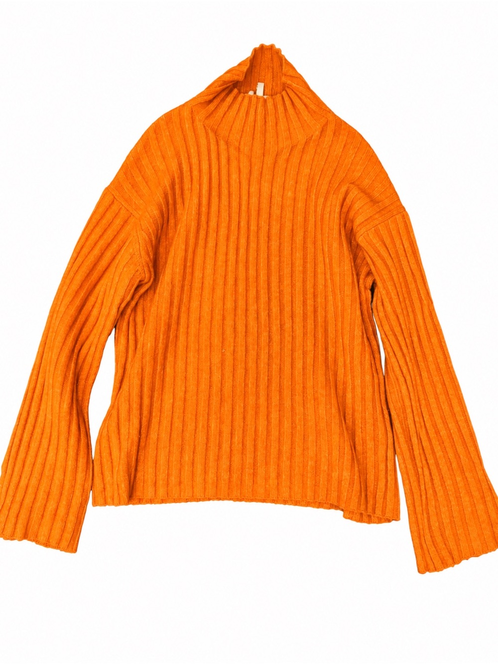 Generation K Cozy Ribbed Cowl Neck Sweater in Bright Orange